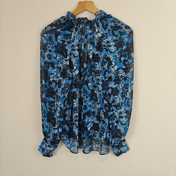 Anthropologie Sheer Printed Peasant Floral Long Sleeve Boho Blouse Size XS - Picture 13 of 15